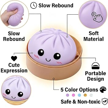 Dumpling Squishiy Glitter Squishies Dumpling with Box Colourful Dumplings Squishy XXL Giant Dumpling Squishy Stress Balls Soft Squeeze Decompression Dough for Anxiety Relief Fidget Adults (Clear White