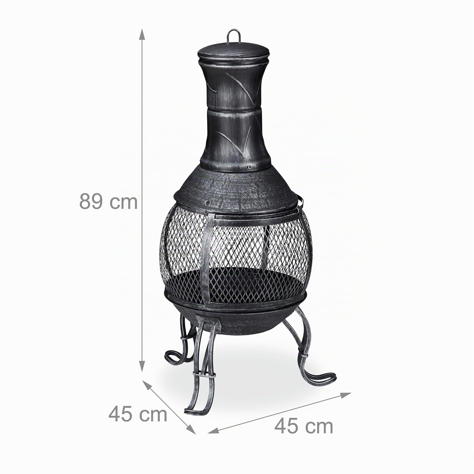 Relaxdays Chimenea Jardín, Brasero, Atizador, Rejilla Protectora, Chimenea Exterior, 89 cm Altura, Terraza y Patio, Gris