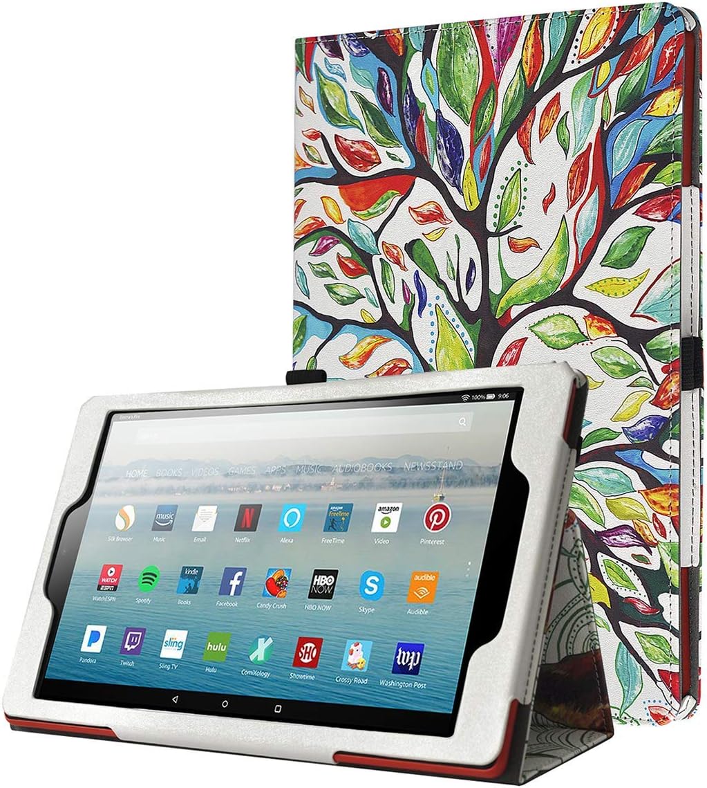 Poetic SlimFolio Case Designed for All-New Fire HD 10 (7th Gen 2017 and 9th Gen 2019), Premium Slim Synthetic Leather Flip Stand Cover,Auto Sleep/Wake, Magnetic Closure, Love Tree