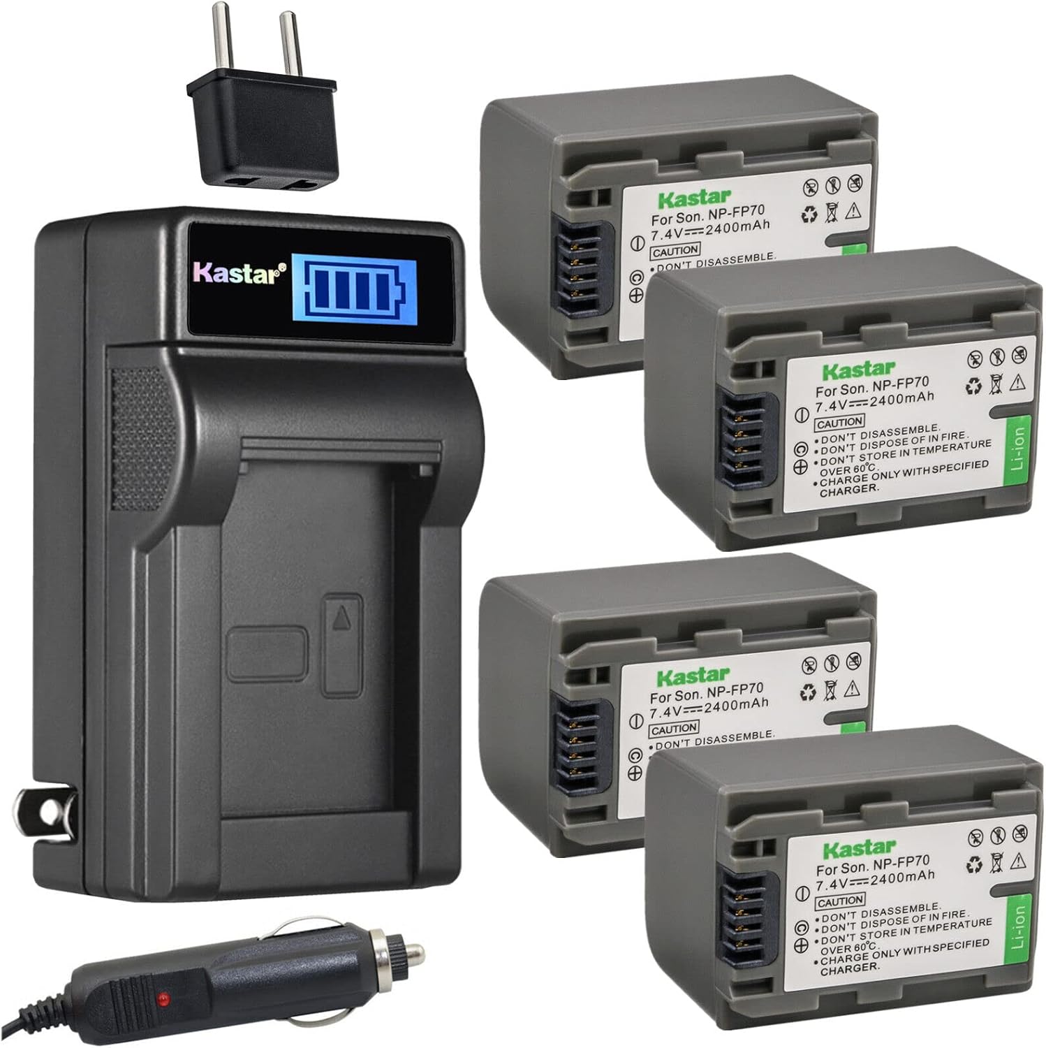Kastar 4-Pack NP-FP70 / NP-FP71 Battery and LCD AC Charger Compatible with Sony DCR-HC94, DCR-HC96, DCR-SR30, DCR-SR40, DCR-SR50, DCR-SR60, DCR-SR70, DCR-SR80, DCR-SR90, DCR-SR100