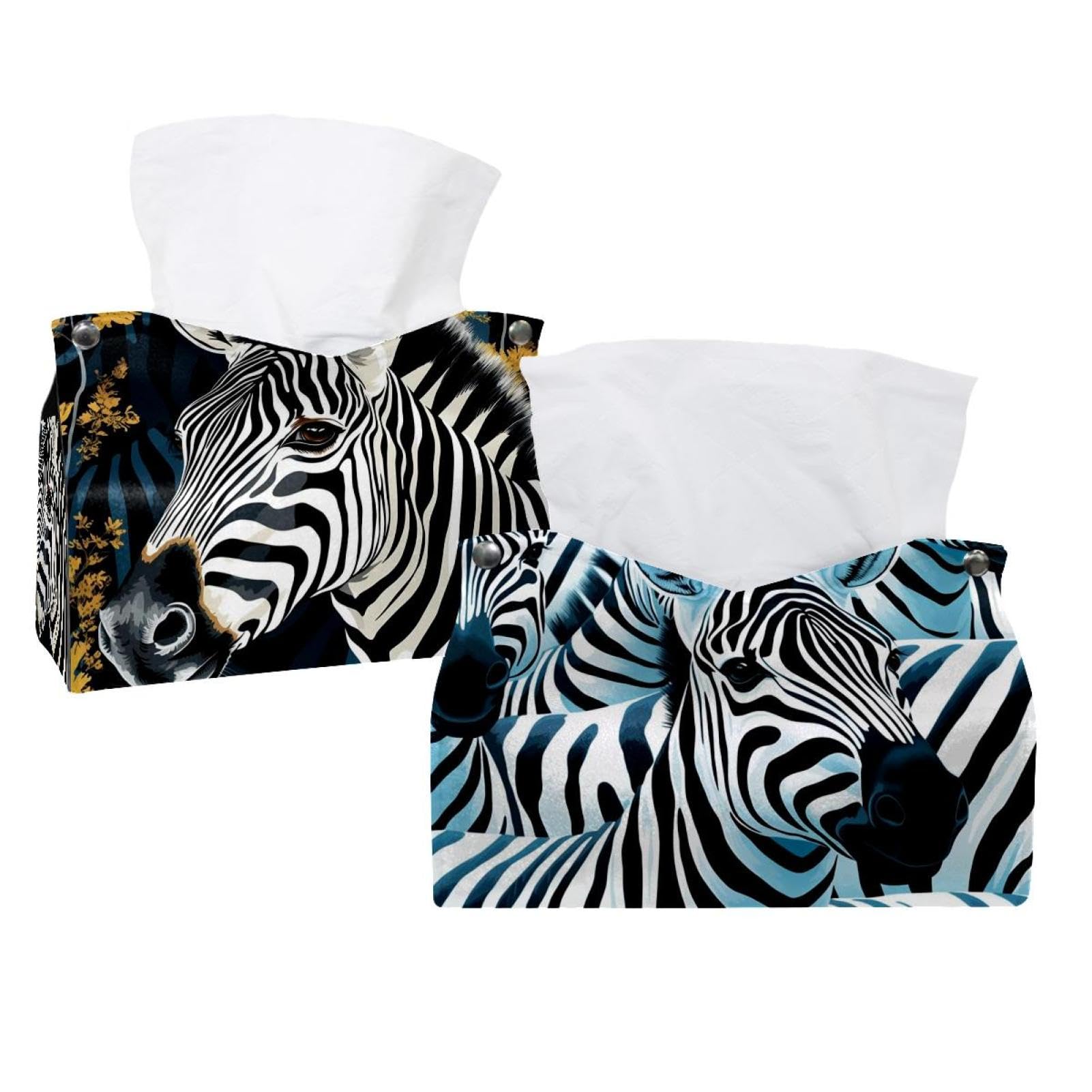 Boîte à mouchoirs zébrée en cuir chic pour commode et salle de bain