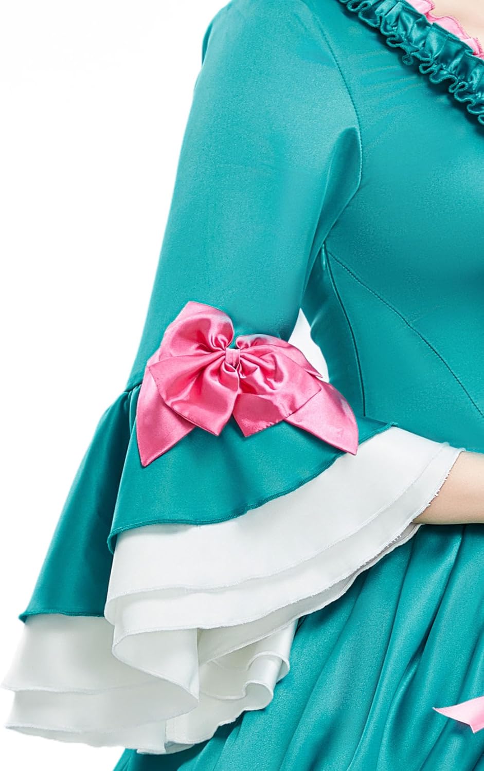 Medieval Dress Pompadour Dress Green Satin Rococo Vintage Dress with Pink Bow Decorations - Image 4