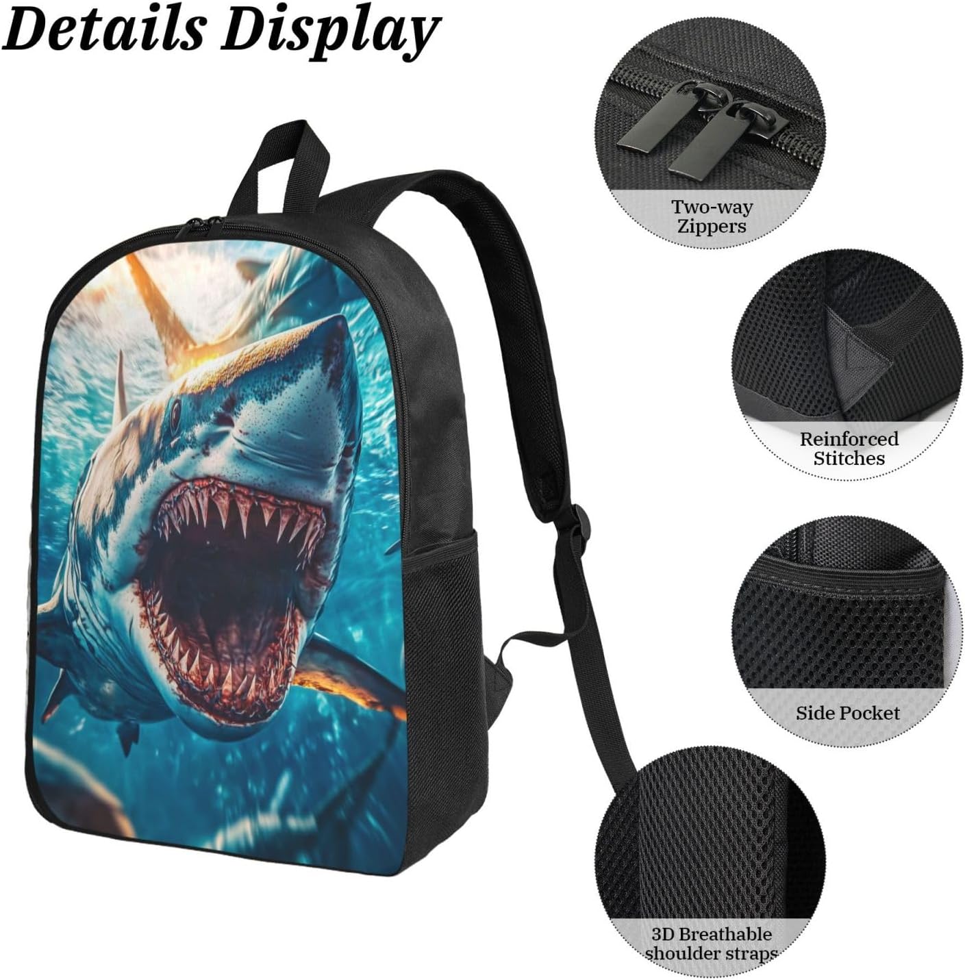 Fish Ocean Kid Backpack Set with Lunch Bag & Pencil Case Large Capacity School Bag 17 Inch Bookbag for Boy Girl - Image 5