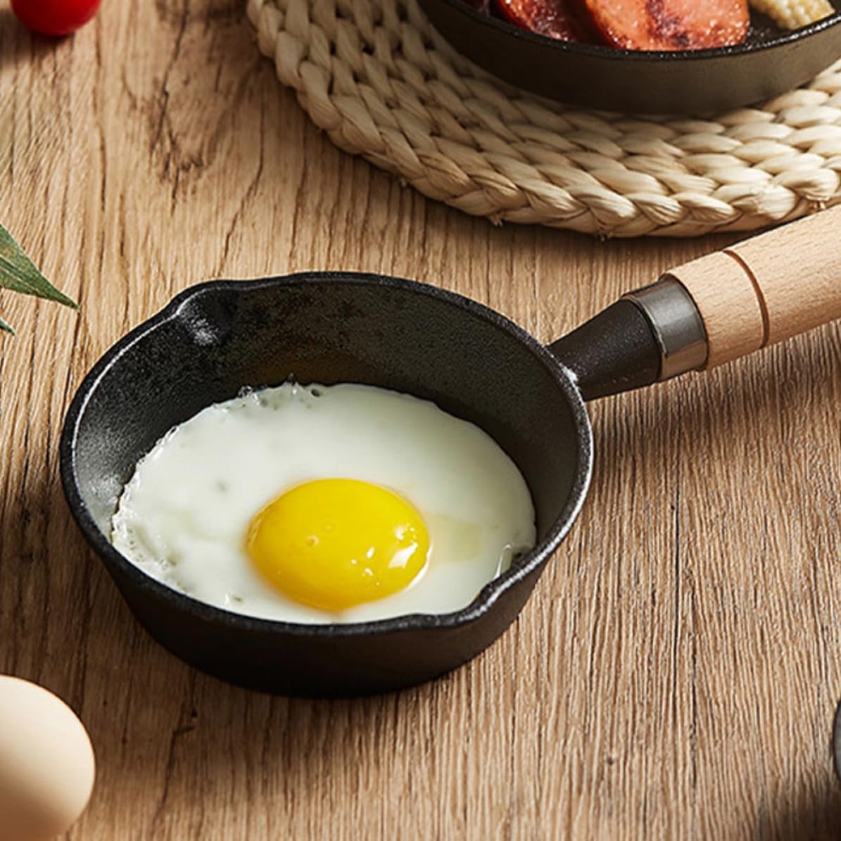 2pcs Mini Cast Iron Sauce Bowl Butter Melting Pot with Wood Handle