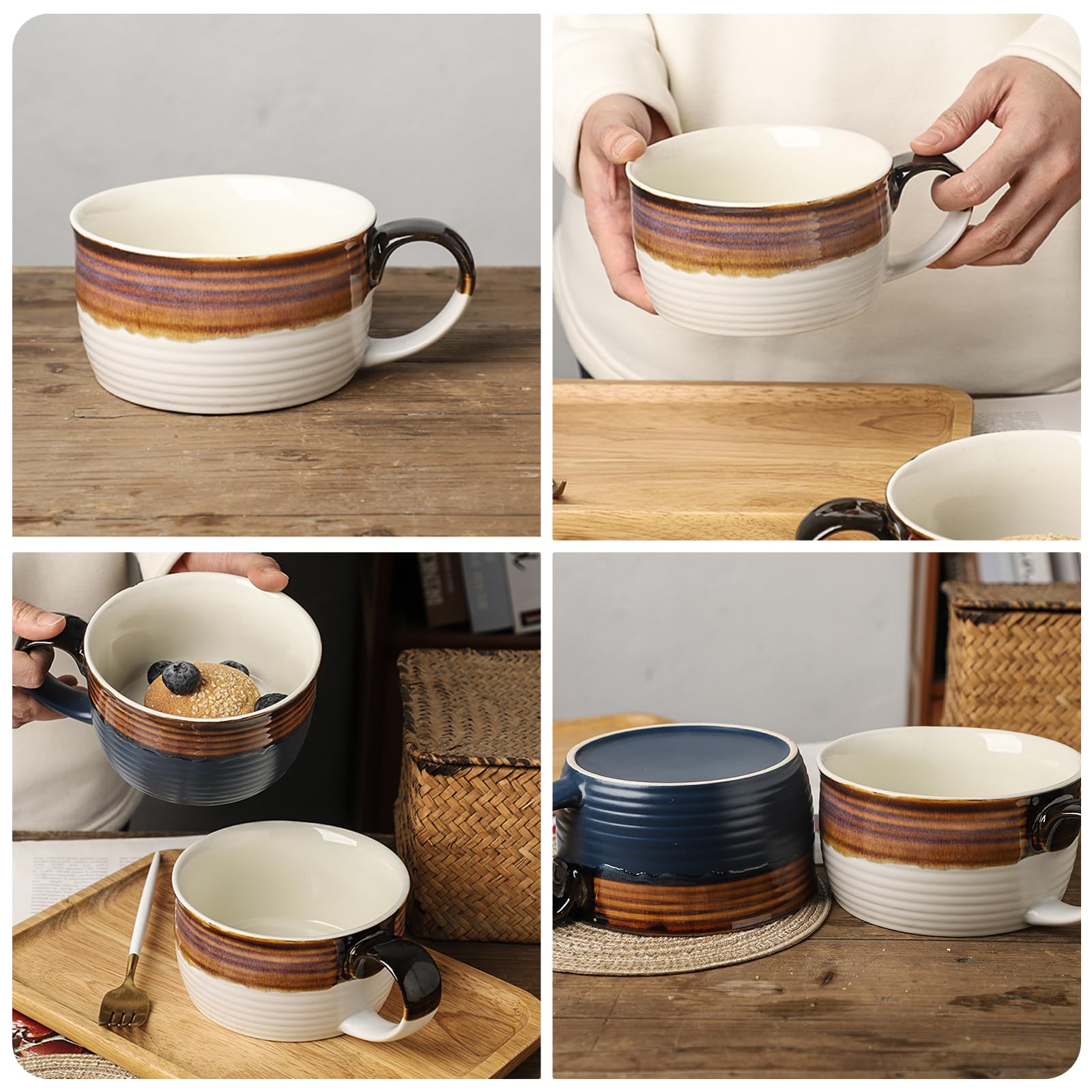 Tazza da caffè grande, 700 ml, grande ciotola con manico, ciotola per cereali con manico, tazza da caffè XXL, tazza da caffè grande in ceramica (bianco, 700 ml)