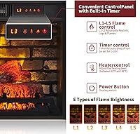 Vista 4 de Chimenea eléctrica de 42" con repisa, soporte de TV estilo rústico con chimenea eléctrica de 23" independiente, calentador eléctrico de pie