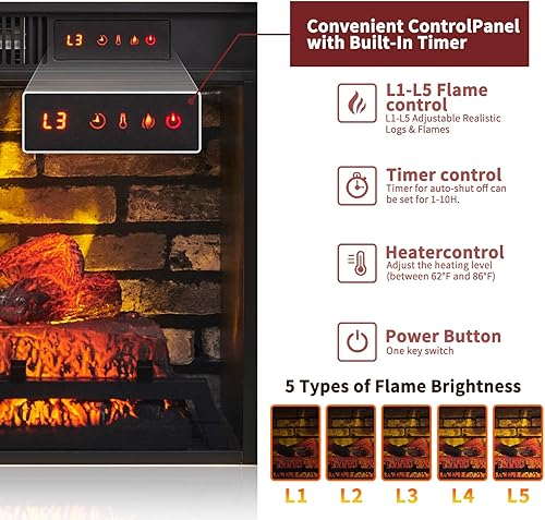 Miniatura 4 de Chimenea eléctrica de 42 pulgadas con chimenea, soporte de TV con chimenea de granja con calentador eléctrico independiente de 23 pulgadas, control
