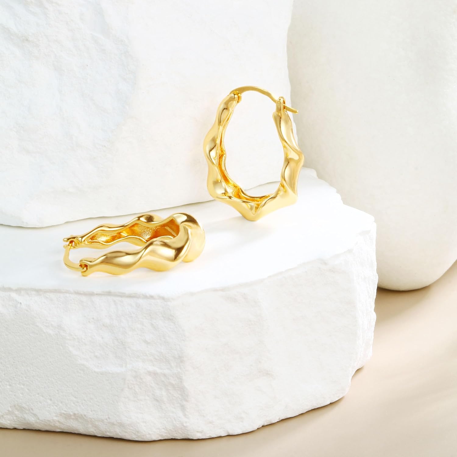 Chunky Gold Hoop Earrings for Women 18K Gold Plated Thick Hoops Earrings Big Chunky Hoop Earrings - Image 8