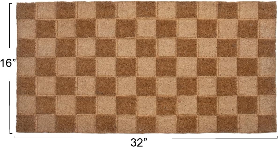 Creative Co-Op Engraved Coir Checkerboard Print and PVC Back, Natural Doormat, 32