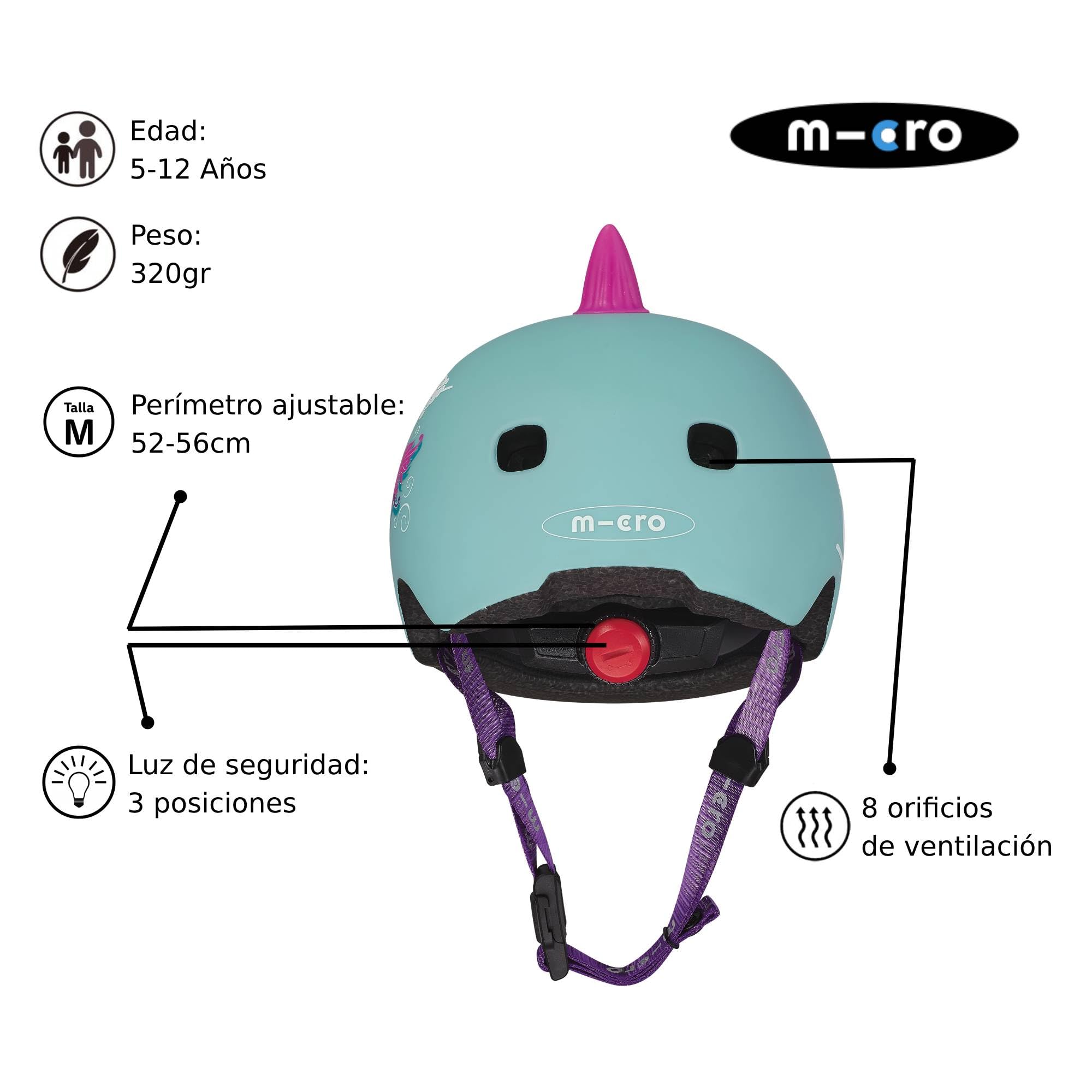 Micro® | Casco 3D V2 Infantil | Protección para Patinete o Bicicleta | Luz Trasera de Seguridad 3 Posiciones | Cierre imantado | Ultraligero | Niños y Niñas