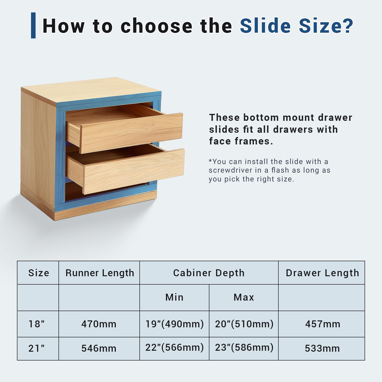 8-Pair Undermount Soft-Close Drawer Slides 21 Inch – Heavy Duty Hidden Slides For Cabinets