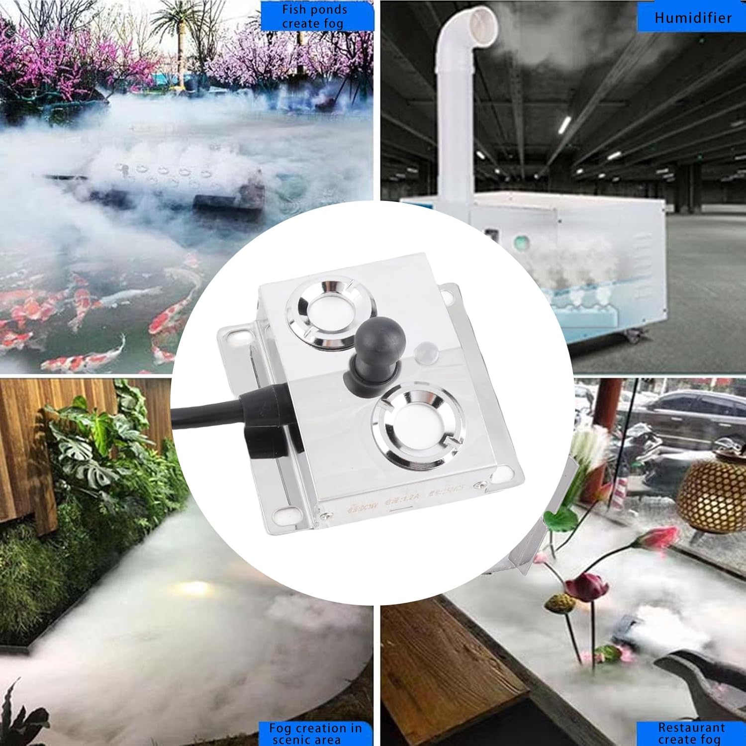 Ultrasonic Fogger 2 Head 4.5L H Mist Maker 36V Uniform Water Mist for Pond Garden Lawn Rockery Greenhouse Holiday Decoration