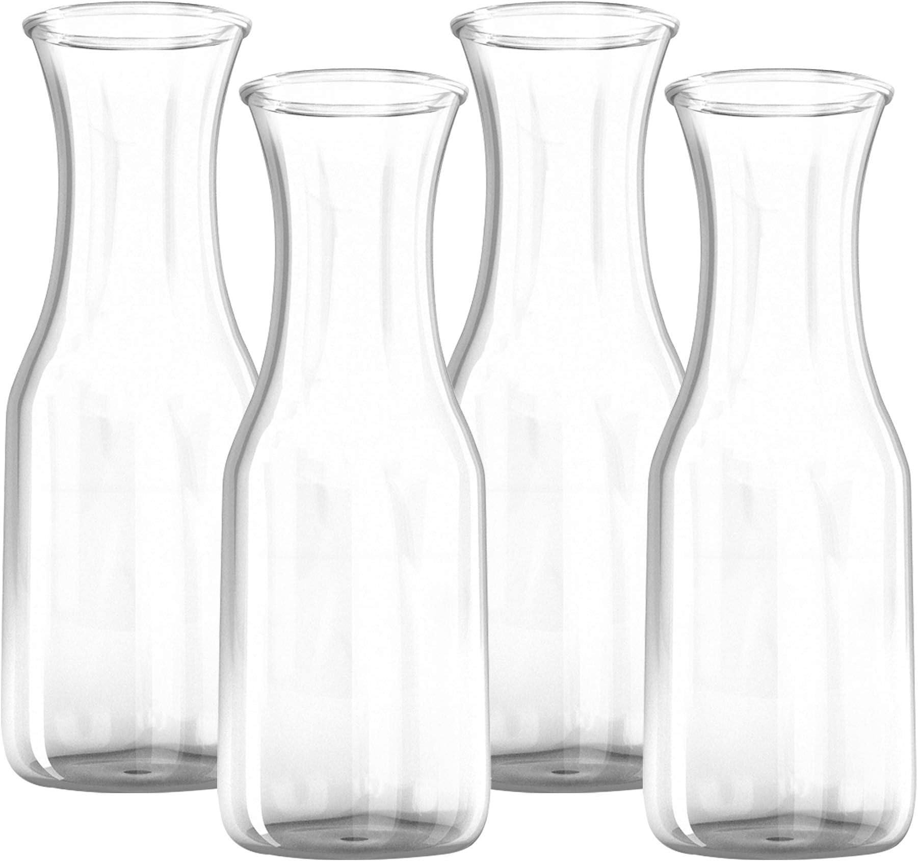 34 oz Glass Carafe - 4 Pack - Drink Pitcher and Elegant Wine Decanter, Comfortable Grip with Narrow Neck Design, Wide Opening for Easy Pouring - Great for Parties and Events, 1 Liter – Kitchen Lux