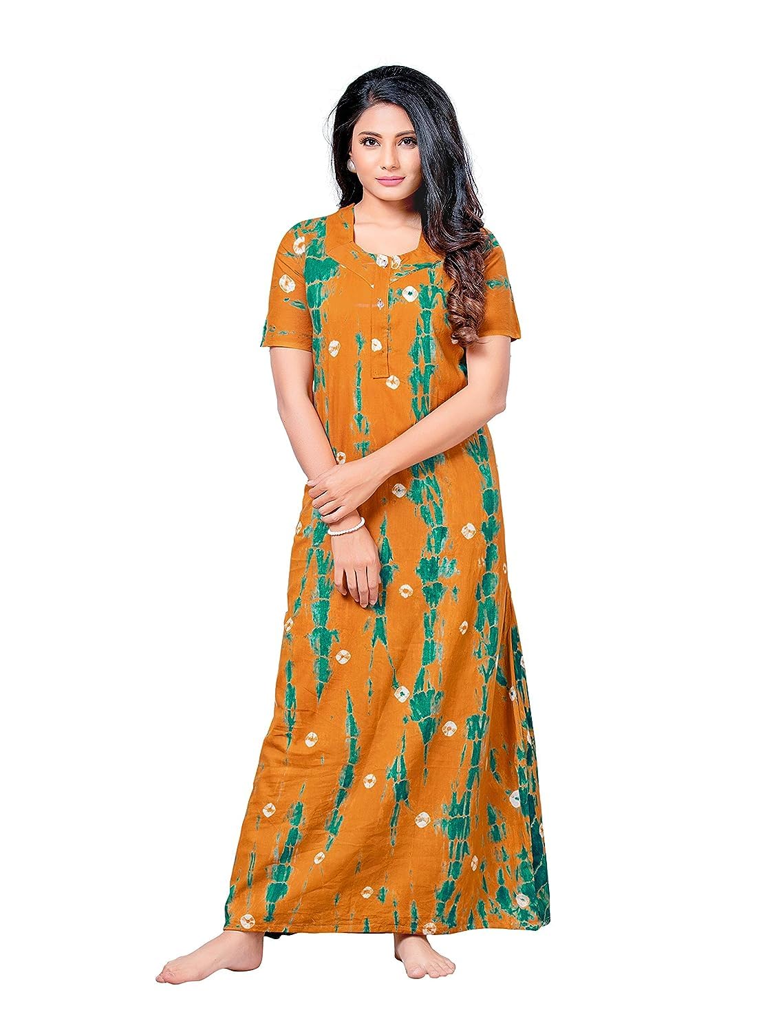 Tout ENESMLE Nighty for Women Cotton Printed Maxi Gown Ankle Length Nighty Night Dress Gown for Women Maxi - Free Size-picture-40