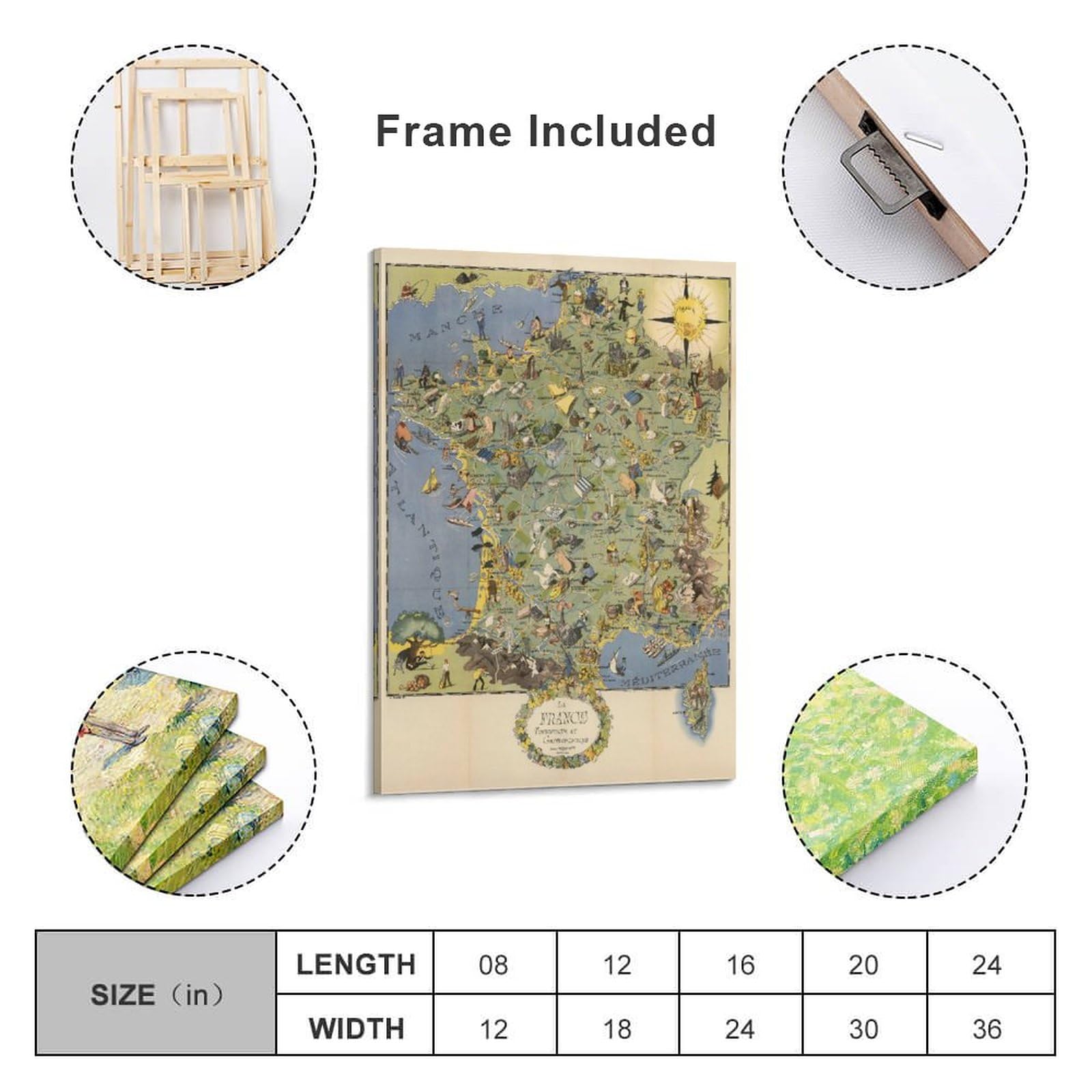 古い地図の額絵 アンティーク 木製フレーム 世界地図 古地図 航海 図 絵画 額縁
