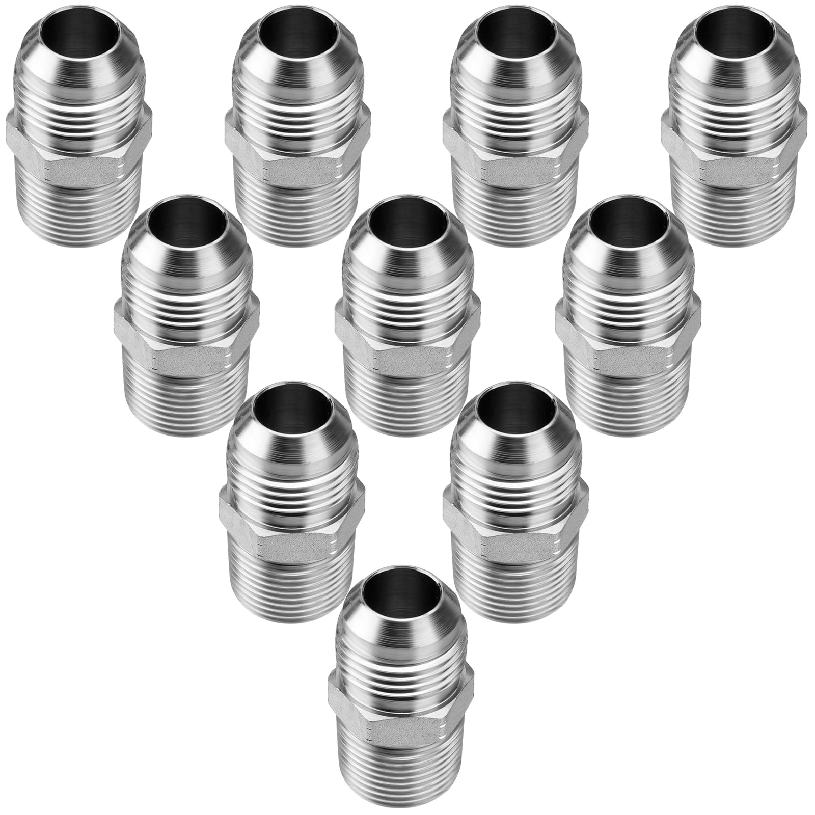 10 Pack Hydraulic Hose Adapter Fittings: 3/4" JIC 37° Male x 3/4" NPT Male, Straight Tube Connectors with Protection Cover