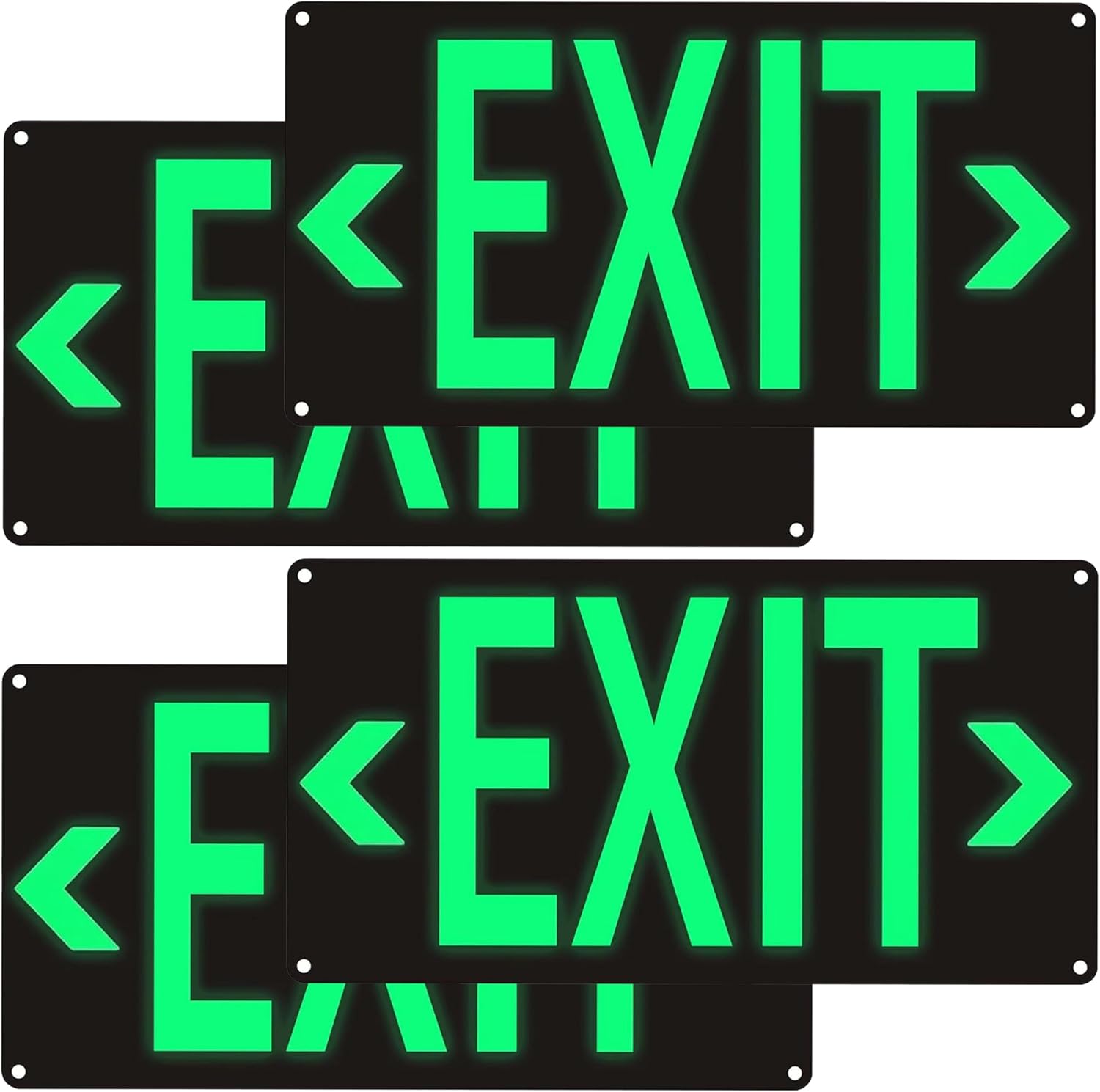 2Pack Photoluminescent Exit Sign Black, 14.25"x 7.5" Glow In The Dark Exit Signs Aluminum with 4pcs Removable Directional Arrows and Strong Adhesive Backing