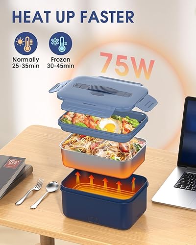 Miniatura 6 de Fiambrera eléctrica inalámbrica para adultos, lonchera calentada recargable de 1.8 L para hombres, calentador de alimentos portátil con tenedor y