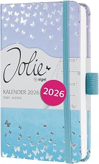 SIGEL J6346 Wochenkalender 2026 ca. A6, blau, violett, Hardcover, Gummiband, Stiftschlaufe, Einstecktasche, 174 Seiten, vegan, aus nachhaltigem Papier, Terminplaner Taschenkalender Jolie