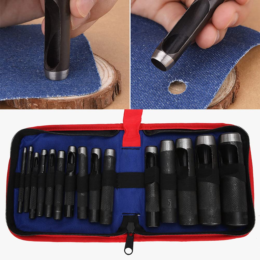 Cryfokt Ergonomischer Lederstanzer aus der Craft Collection. Präzises Stanzhandwerkzeug für Bastler. 15-Loch-Stanzer (15 Stück (3-25 mm))