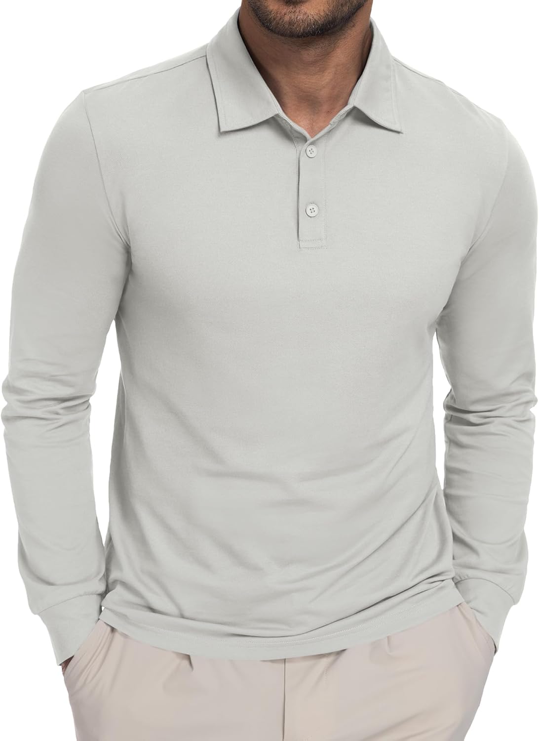 Mens Long Sleeve Polo Shirts Lightweight Quick Dry Golf Shirts Sun Protection Casual Collard Shirt Button Polo Tee - Image 2