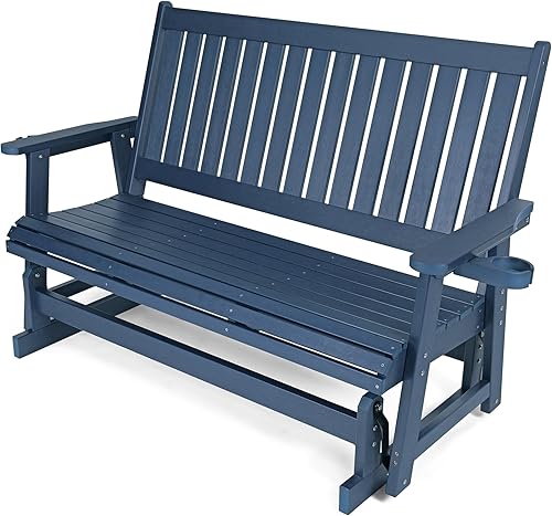 Miniatura 13 de Silla de columpio HIPS para patio, con portavasos, material de madera de polietileno duradero, resistente a todo tipo de clima, respaldo alto y