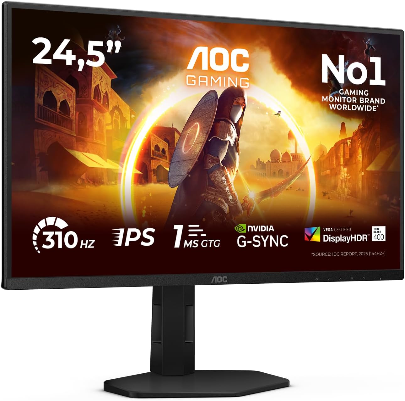 25G4SXU 24.5 inch FHD Gaming Monitor 310Hz, Fast IPS Panel, 0.3ms MPRT, Adaptive Sync, HDR400, G-Sync Compatible, Height Adjustment, (1920x1080 HDMI 2x 2.0 DP 1x 1.4 USB Hub) Black