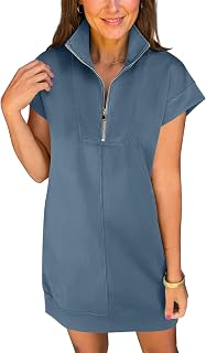 ANRABESS Womens Summer Casual Half Zip Wrinkle-Free Dress | Cap Sleeve with Pockets, Trendy Beach Vacation Travel Short Dresses, Soft Comfy, Air Layer Fabri, 2026 Fall Layering
