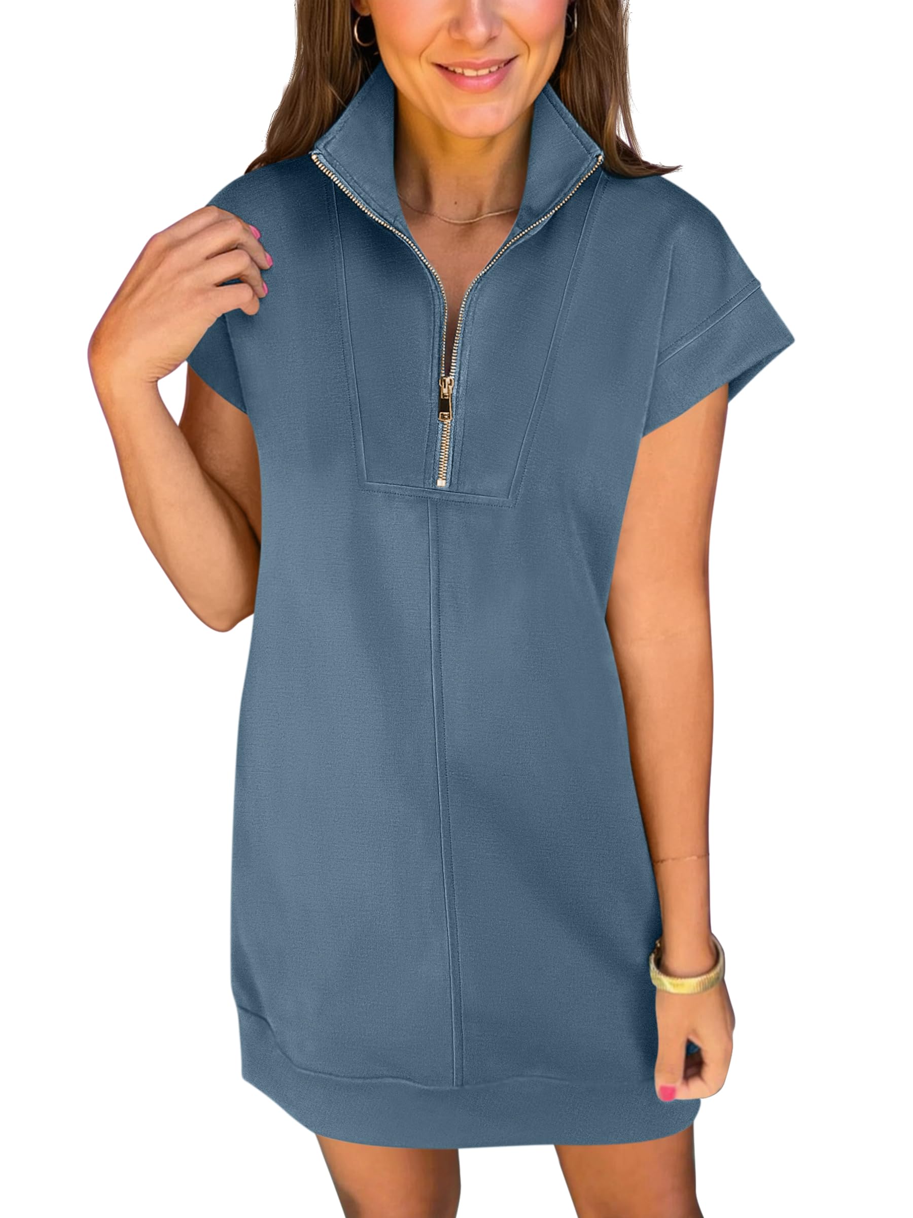 ANRABESS Cap Sleeve Half Zip