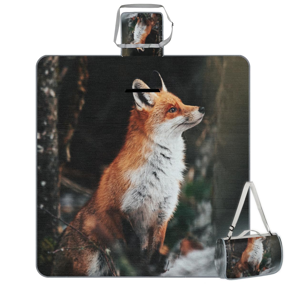Shimoshe Animal Fox Picnic Blankets 57”x 59”, Forest Fox Waterproof Sandproof Picnic Mat Lightweight Foldable Beach Blanket for Camping Park Grass Beach Outdoor Blanket