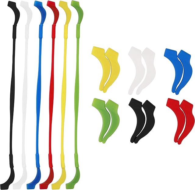 Eyeglasses Strap Anti-slip Eyewear Retainer Elastic Silicone Eyeglass Cord with Ear Grip Hook for Kids Adult Sport Multicolor 6 Pack