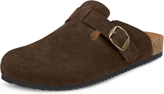 Intini Womens Suede Clogs with Cork Footbed Arch Support