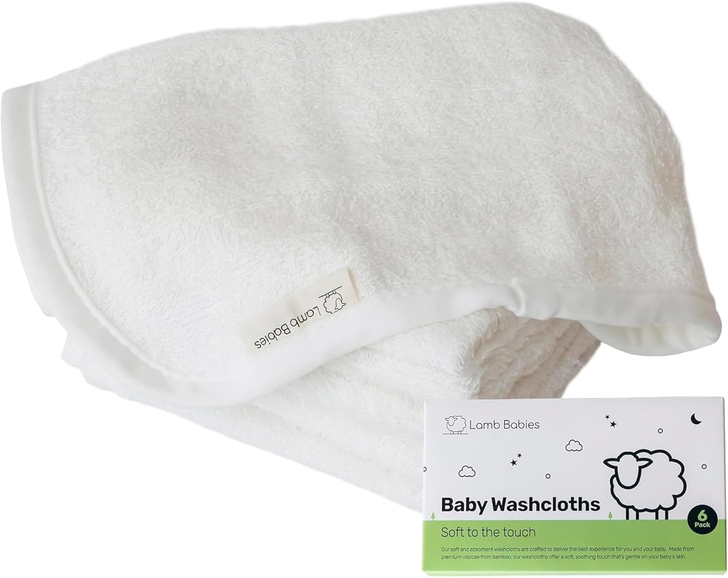 Bamboo Baby Washcloths for Newborns, Soft and Absorbent Baby Wash Cloths Made with Bamboo Viscose, Gentle Infant Bath Cloths for Face, Hands and Body, Durable, Lightweight and Easy-to-Wash, White