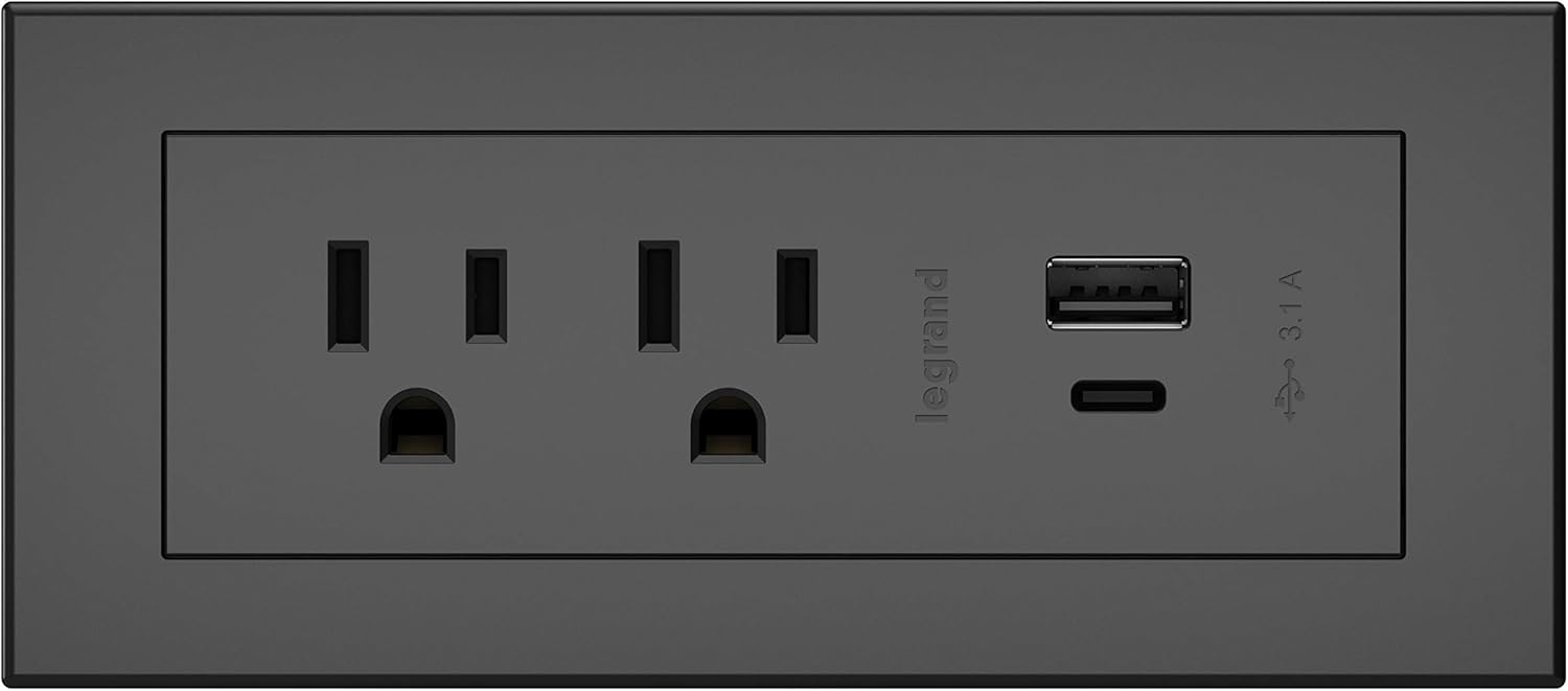 Legrand Wiremold RDZCBK radiant Furniture Power Center with USB, Recessed Power Strip, 2 Outlets, Type A/C USB, 6 Foot Cord, Black