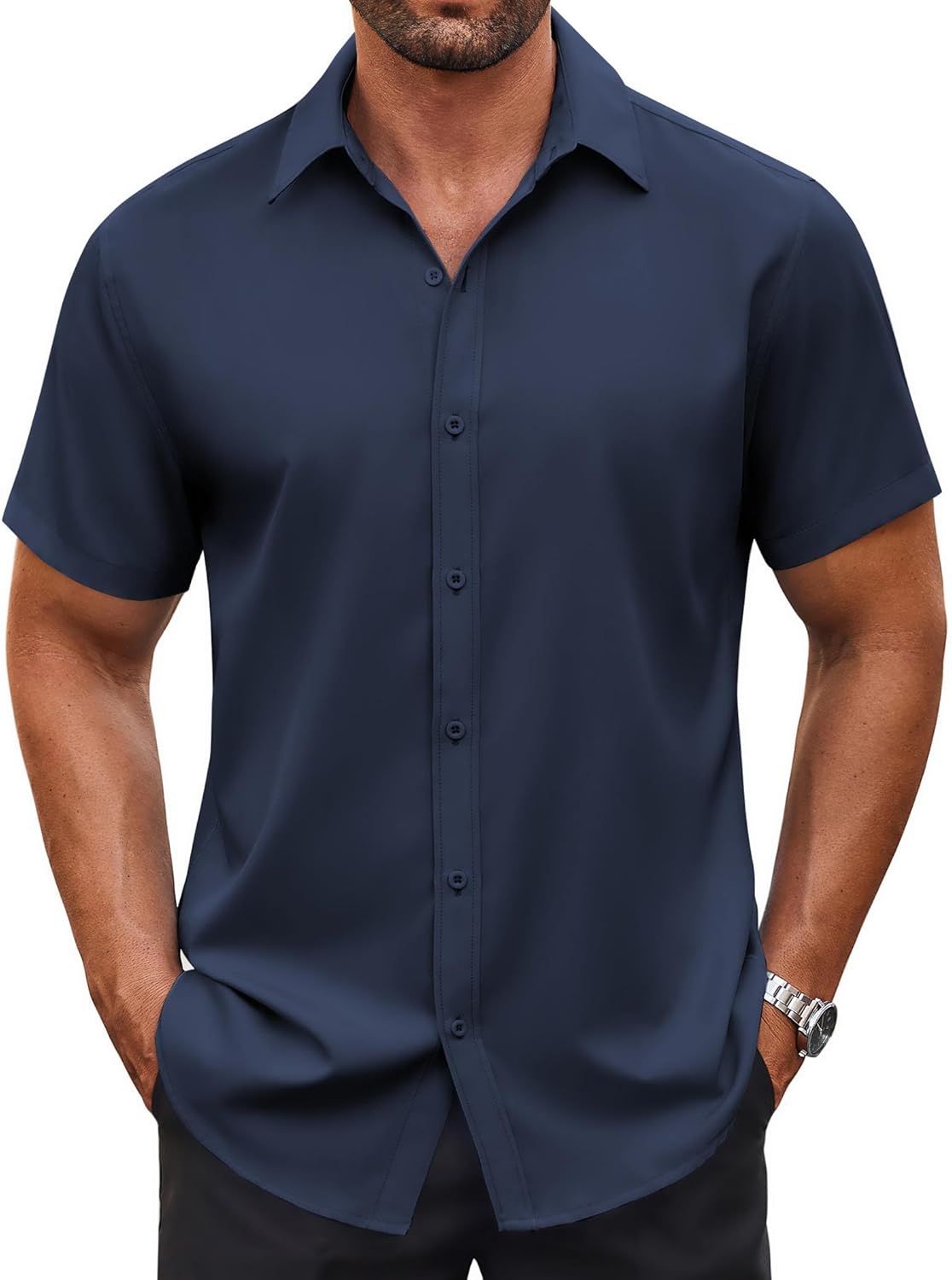 COOFANDY Men's Button Down Shirt Short Sleeve Dress Shirt Casual Beach Summer Wedding Shirt