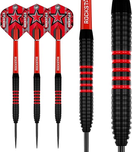Miniatura 6 de Winmau Joe Cullen The Rockstar - Juego de dardos profesionales de latón de 0.71 oz con vuelos y tallos (ejes)