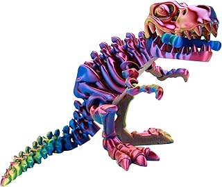 3D Printed Dinosaur Bones, Articulated T-Rex Skeletons, 3D Printed Dragon Animals Fidget Toy Adults Home Office Decor, Poseable T-Rex with Flexible Joints, Relief Stress and Anxiety(Dazzling)