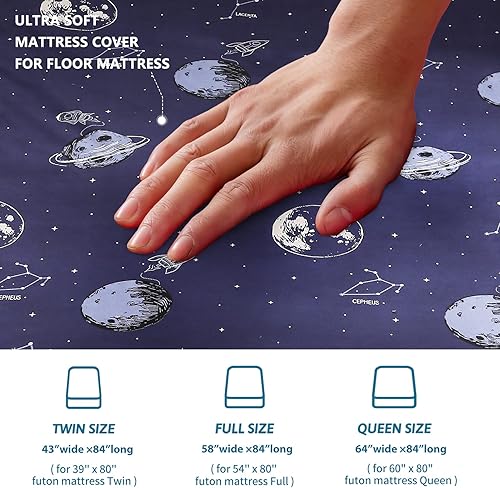 Vista 53 de MAXYOYO Funda de colchón para colchón de futón tradicional japonés, con cremallera, súper suave y lavable a máquina, estrella, tamaño matrimonial