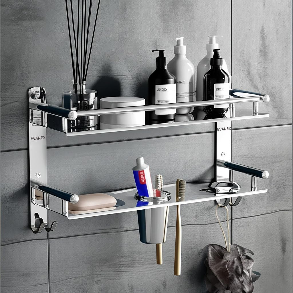 5 in 1 Multipurpose Layer Shelf | 304 Grade Stainless Steel Wall Mount Shelf Organizer for Bathroom & Kitchen | Rust Proof Bathroom Rack | Storage Shelf for Toiletries & Accessories-image-42
