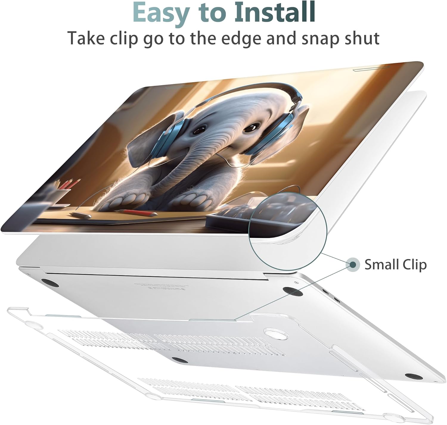 Tuiklol for MacBook Pro 16 inch Case (2020 2019 Release) Model A2141, Hard Shell Case for Keyboard Cover& OTG & Camera Cover with Retina Display and Touch Bar Fits Touch ID,Cute Eleplant - Image 3