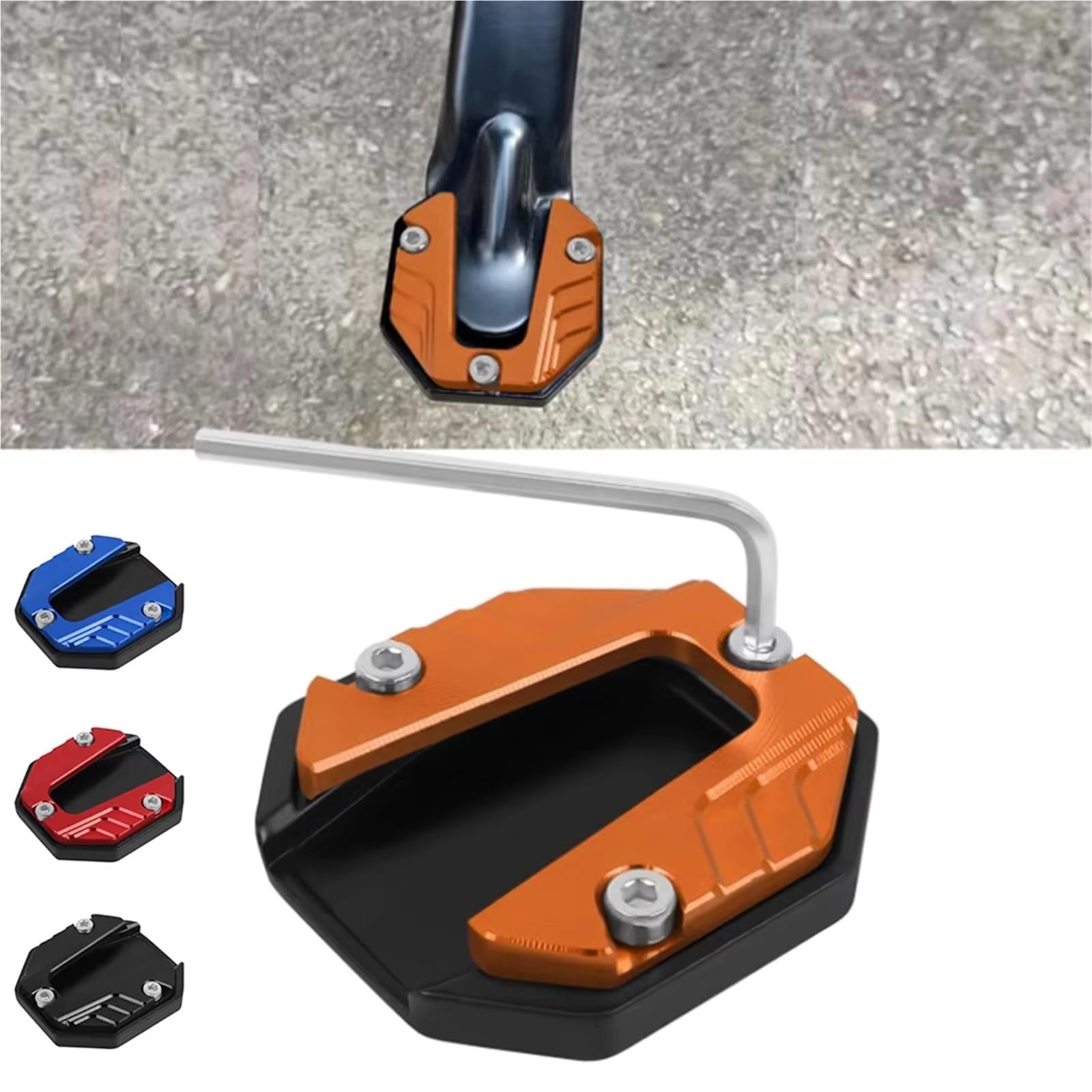 Universal Motorrad Kickstand Verlängerung Platte Fuß Seite Stehen Anti-Skid Basis Unterstützung Enlarger Pad Zubehör Seitenständer Platte(Black)