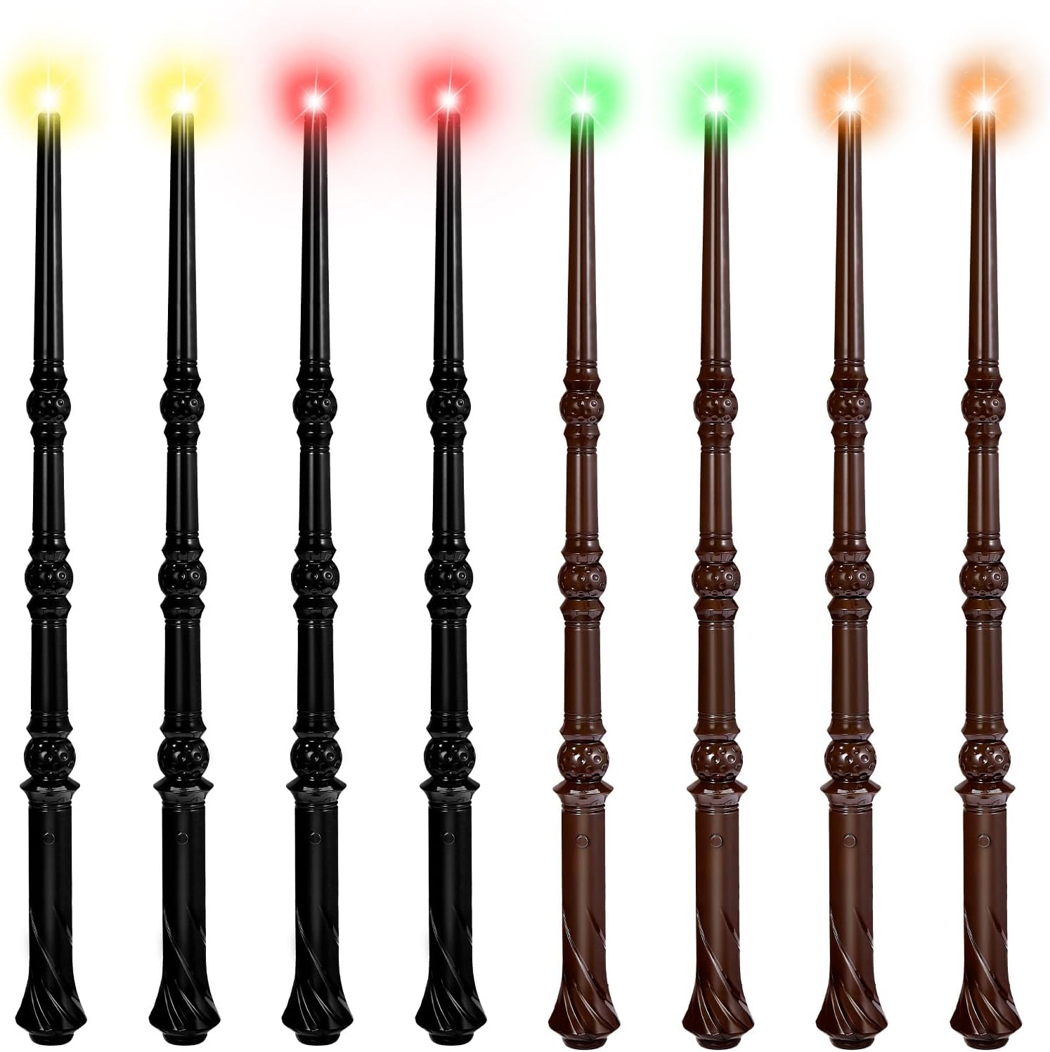 KingVows Light Up Magic Wizard Wand with 4 Color Lights & Sound - Set of 8 Illuminating Witch Sorcerer Toys for Kids Cosplay Party, Golden