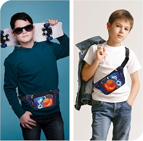 Miniatura 5 de LEDAOU Riñonera para niños, bolsa cruzada para niños, riñonera, ligera, para el pecho, Baloncesto Rugby Estrellas de fútbol, Talla única