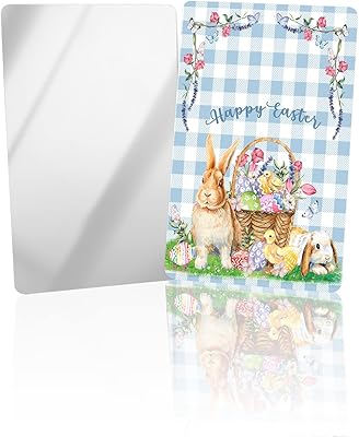 OComster Happy Easter Compact Mirror Bulk 4 Pack Card Mirror, Spring Bunny Easter Basket Eggs Blue Plaid Small Compact Mirror for Purse, Rectangular Handheld Pocket Makeup Mirror