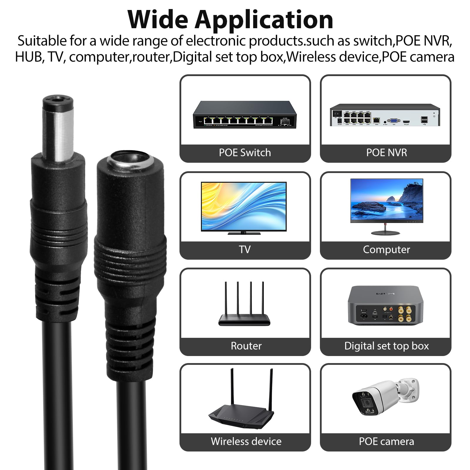 DC 12 V CCTV Verlängerungskabel 2,1 x 5,5 mm für CCTV Überwachungskamera WiFi IP Überwachungskamera NVR DVR LED Strip Router (20 Meter-65FT)