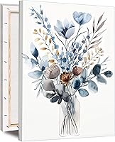 ALMLZL Framed Blue Flowers Canvas Wall Art - Minimalist Watercolor Bouquet in Glass Vase with Farmhouse Green Plants, 16x24 Inch Ready to Hang