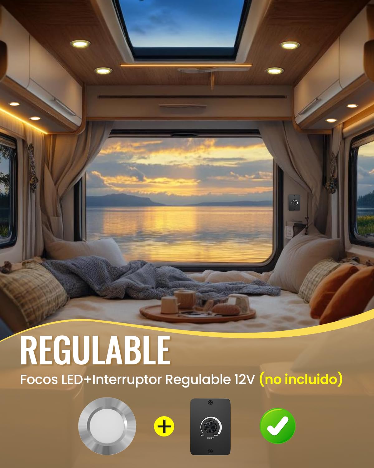 Luxvista Focos LED Interior Techo 12V, 3.5W Regulable Ojos de Buey LED Luz Calida 3000K Foco Empotrable LED de Techo Ultrafino Agujero 58-60mm para Caravana Barco Camper Armarios (3-Unidades