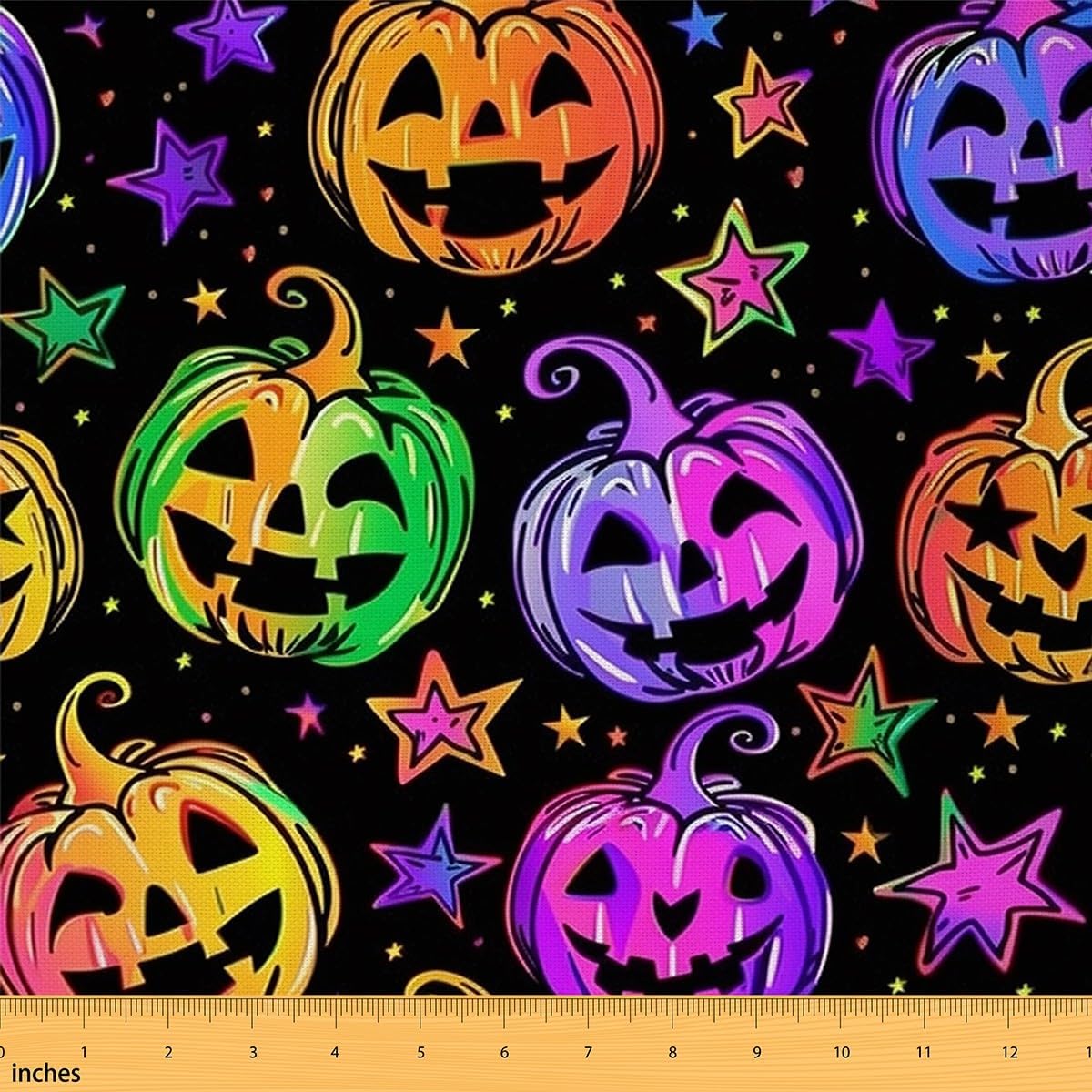 Happy Halloween Fabric by The Yard,Cat Bat Wildlife Upholstery Fabric,Watercolor Animals Decorative Cloth for Furnishing Sofa,Black Purple Green Sewing Supplies DIY Fabric,5 Yards,180" L x 59" W