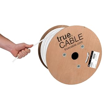 TRUE CABLE Cat6 Direct Burial Bulk Ethernet Cable, Shielded F/UTP, 1000ft, White, 23AWG Solid Bare Copper, Heavy Duty Outdoor OSP Jacket, Waterproof, UV Resistant, 550MHz, PoE++ 100W 4PPoE