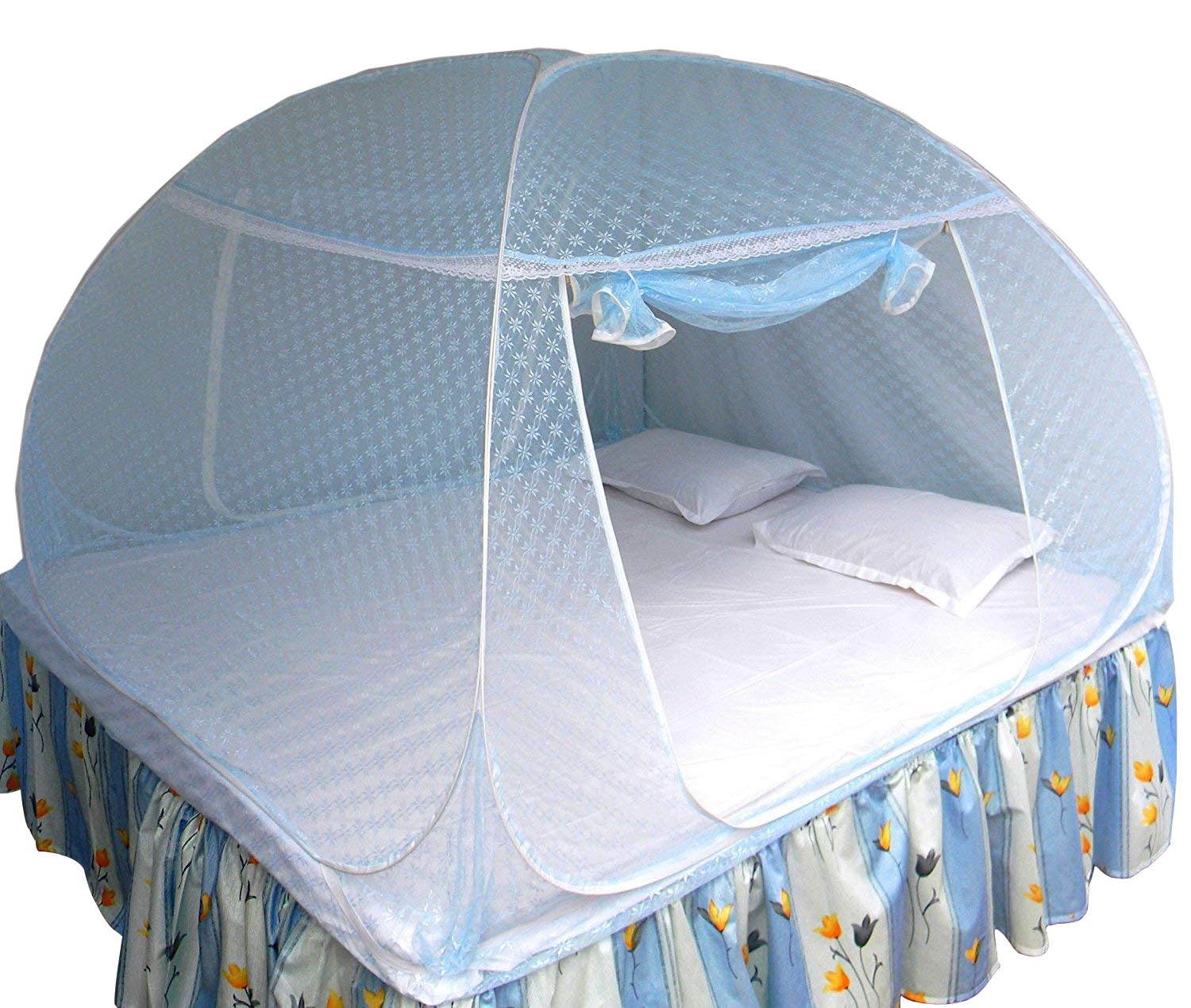 Healthy Sleeping Foldable Polyester Double Bed Mosquito Net - Embroidery (Sky Blue)
